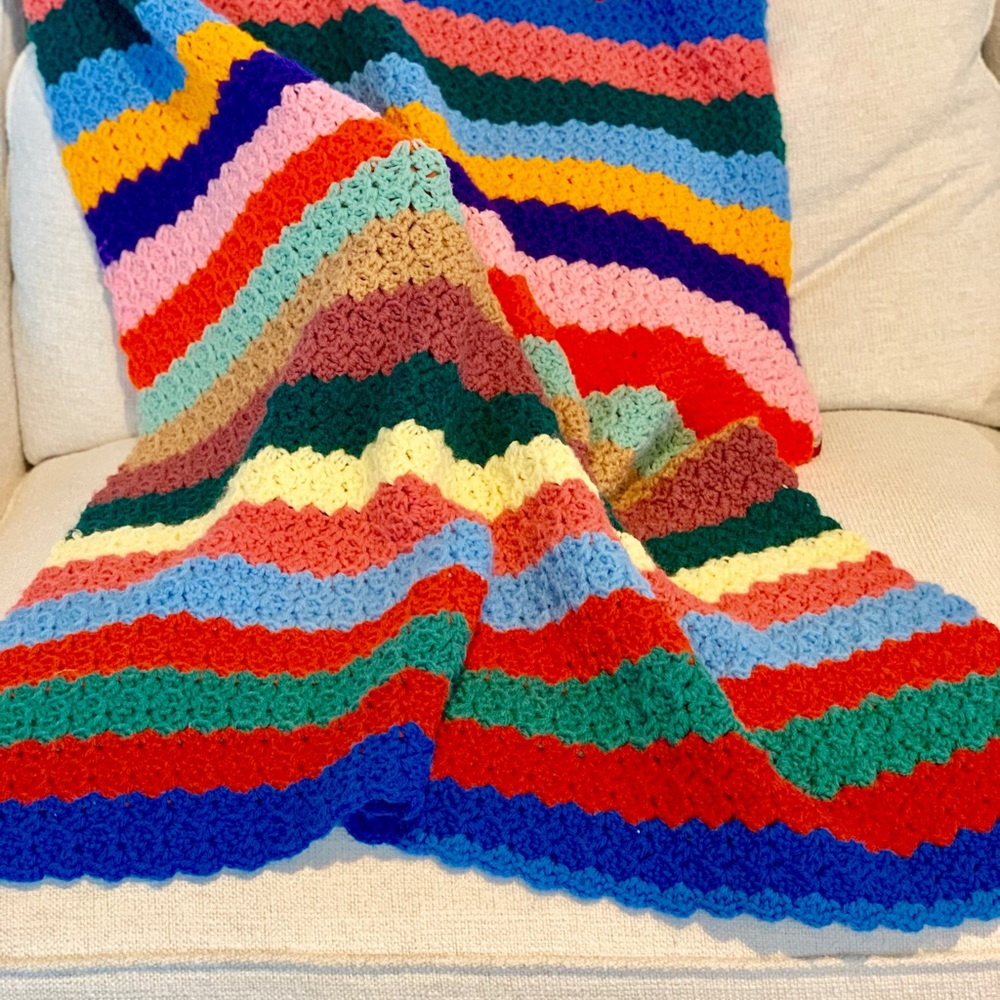Vintage Fiesta Stripes Crocheted Lap Blanket